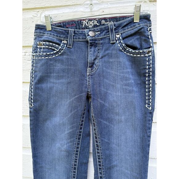 Wrangler Rock 47 Womens Jeans Blue 28x32 Low Rise Bootcut Stretch Embroidered - Picture 4 of 6